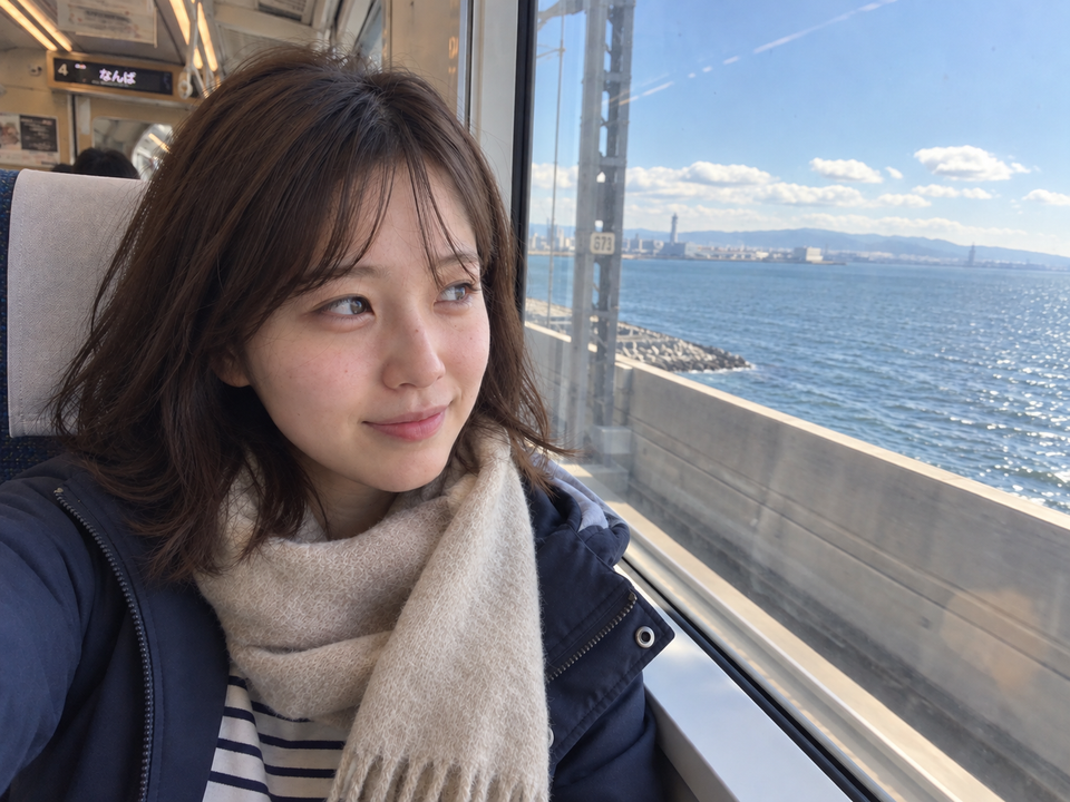 南海電車窗外的冬日海面