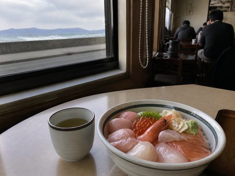 境港海鮮丼與熱茶