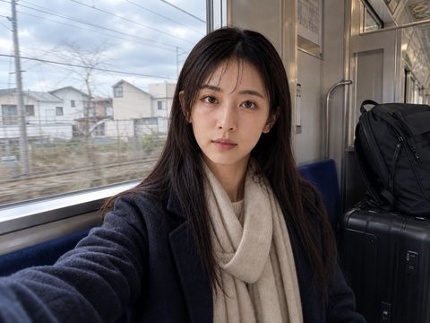 列車窗上映著獨旅者的臉，東京近郊從窗外掠過